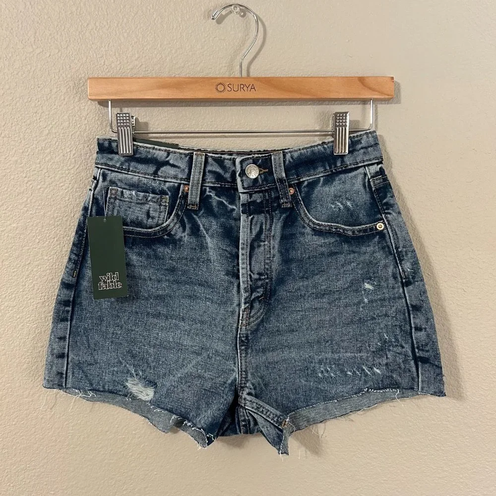 Women's Wild Fable Medium Wash Distressed Highest Rise Cutoff Jean Shorts
